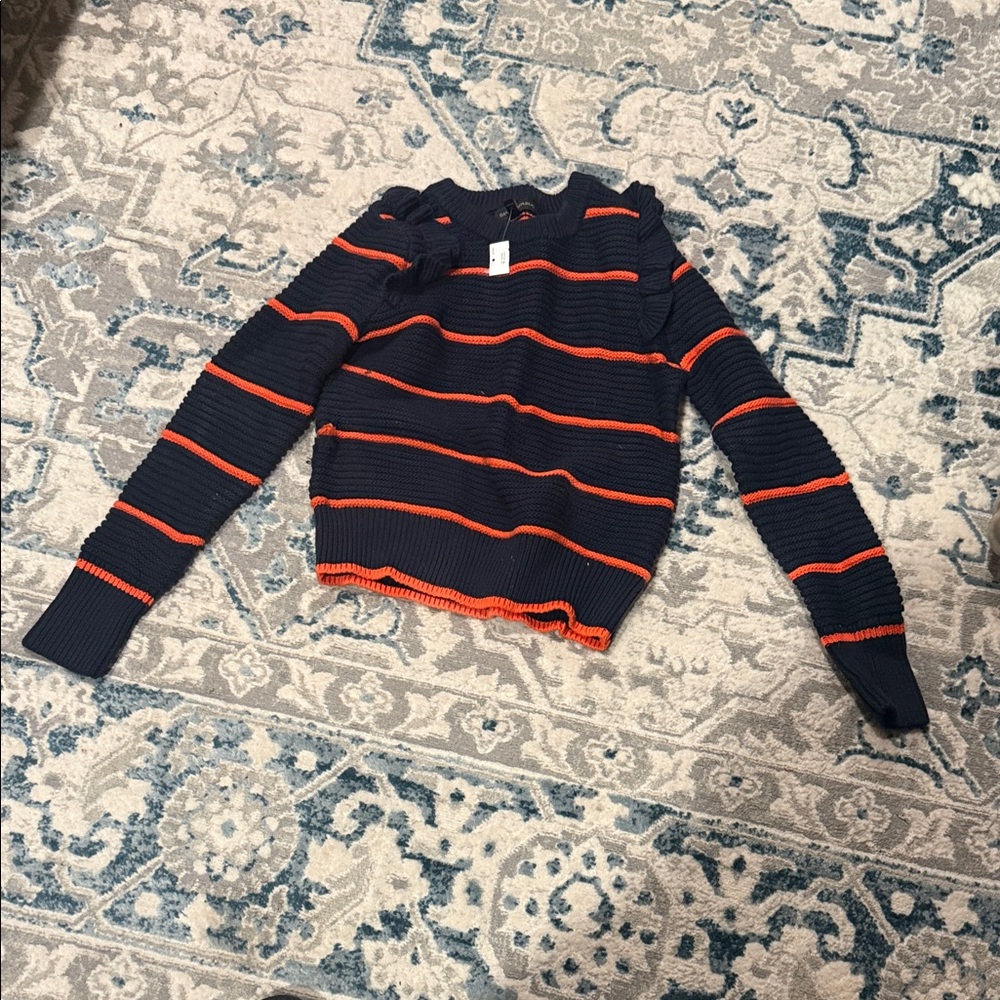 Banana Republic Navy and Orange Off-the-Shoulder Sweater